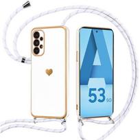 Case with Strap - BOOLING - for Samsung Galaxy A53 5G - Shockproof - Heart Pattern - White balta