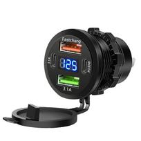 120W Automobilinis Įkroviklis Greitas Įkrovimas Pro 4 Lizdų Automobilinis Įkroviklis - Dvigubas PD + QC3.0 Greitas Įkrovimas Su LED Įtampos Ekranu Automobiliams Valtims Motociklams Auto RV Sunkvežimiams