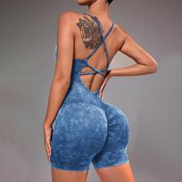 Women's Tight Fitting Peach Hip Lifting One-Piece Yoga Suit, Fitness Shaping One-Piece Suit L mėlyna