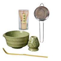 5 vnt. japoniškas matcha arbatos rinkinys: snapelis, matcha dubenėlis, bambukinis šluotelė ir laikiklis, sietelis, samtelis, amatininkų matcha ruošimo rinkinys