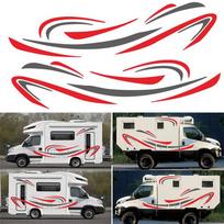 2x Automobilio Raudonos ir Pilkos Juostos Lipdukai Karavanui Kelionėms Kemperiui RV Autobusui