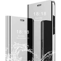 Case for Samsung A32 5G, case+ tempered glass Flip Clear View Translucent Mirror Standing 360° Shockproof Cover Smart Cover Bumper Silver sidabras