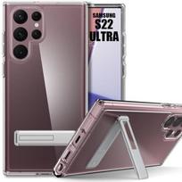Smūgiams atsparus dėklas Samsung Galaxy S22 Ultra - Skaidrus apsauginis su telefono laikiklio juosta skaidri