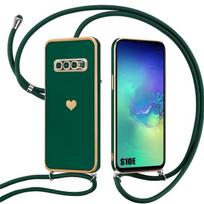 Dėklas - Samsung - Galaxy S10e - Atsparus smūgiams - Minkštas silikonas - Dirželis Naktinis žalias žalia