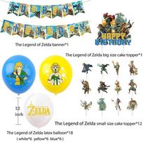 32 vnt. Zelda gimtadienio vakarėlio reikmenys apima reklaminį torto viršaus balioną vaikui