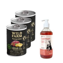 Wild Farm Monoprotein Wild Boar 3x400g hipoalerginis šunų ėdalas + LAB V Lašišų aliejus šunims ir katėms 500ml