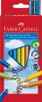 Spalvoti pieštukai Faber-Castell Junior Grip, tribriauniai, 10 spalvų, su drožtuku