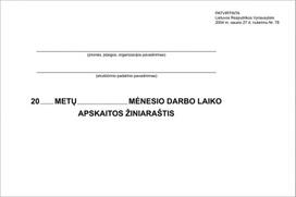 Darbo laiko apskaitos žiniaraštis, A5  D, 10 lapų