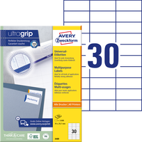 Lipnios etiketės Avery Zweckform, A4, 70x29,7mm, 30 etikečių lape, be rėmelio, 100 lapų, baltos spalvos