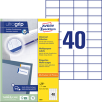 Lipnios etiketės Avery Zweckform, A4, 52.5x29.7mm, 40 etikečių lape, be rėmelio, 100 lapų, baltos spalvos