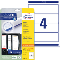 Lipnios etiketės segtuvams Avery Zweckform, A4, 192x61mm, pakuotėje 25 lapai, baltos spalvos