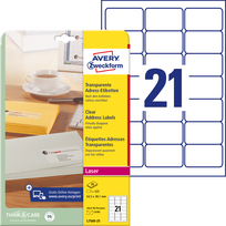 Skaidrios lipnios etiketės Avery Zweckform, A4, 63,5x38,1mm, 21 etiketės lape, 25 lapai