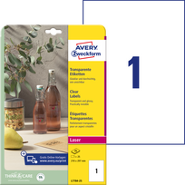 Lipnios etiketės Avery Zweckform, A4, 210x297mm, 25 lapai, skaidrios