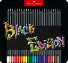 Spalvoti pieštukai Faber-Castell Black Edition, 24 ryškių spalvų, metalinėje dėžutėje