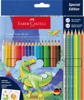 Spalvoti pieštukai Faber-Castell Colour Grip Dinozaurai, 18 + 3 neoninės ir 3 metalo spalvos