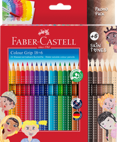 Akvareliniai spalvoti pieštukai Faber-Castell Colour Grip 18 +6 odos atspalvio spalvos