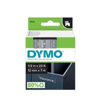 Etikečių juostelė Dymo D1, 12mm x 7m, baltas šriftas ant skaidrios juostelės