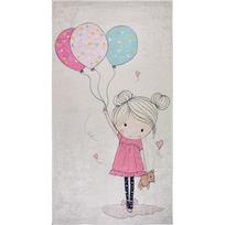 Skalbiamas rožinės spalvos/dramblio kaulo spalvos vaikiškas kilimas 80x120 cm Girl & Baloons – Vitaus