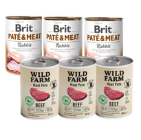 Wild Farm Pate Beef 3x400g ėdalas šunims be glitimo + BRIT PATE & MEAT RABBIT 3x400g