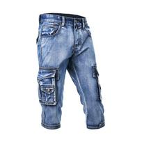 Vintažiniai vyriški madingi džinsiniai šortai su daug kišenių, slim fit, karinio stiliaus džinsiniai šortai, vyriški skalbti Capri šortai 34 smėlis