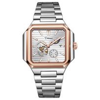 Vyriškas kvadratinis mechaninis laikrodis automatinis prabangus sportinis vyriškas datos mados vandeniui atsparus verslo šviesos mėnulio fazės chronografas Steel auksas/balta