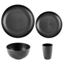 Kviečių šiaudų plastiko indų rinkinys 16/24/32 vienetai lauko kelionėms 4pcs/Set juoda