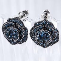 Vintage Sweet Rose Flower Blue Crystal Drop Earrings For Women Bijoux Fashion Jewelry Accessories Cute Gifts
