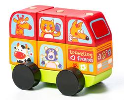 Medinis Cubika AUTOBUSIUKAS LINKSMIEJI ŽVĖRELIAI, 7 kaladėlės