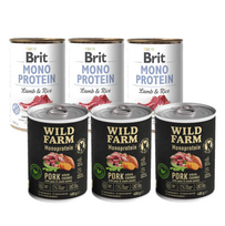 BRIT MONO BALTYMŲ JĖGŪNAS IR RUDONIEJI RYŽIAI 400g + Wild Farm Monoprotein Pork 3x400g hipoalerginis maistas šunims