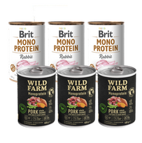 BRIT MONO PROTEIN RABBIT 3x400g + Wild Farm Monoprotein Pork 3x400g hipoalerginis maistas šunims