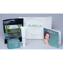 PURILUX Pre & Probiotic cosmetics, clutch bag with face cream, soap, konjac sponge, riebios ir į aknę linkusios odos priemonių rinkinys