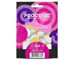 Staleks Keičiamosios dildės pedikiūro diskui su minkštu pagrindu L 240 gr., baltos (50 vnt.) [PDFS-25-240W]