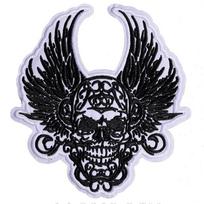 Antsiuvas medžiaginis Skull Wings; 14x13cm