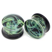 Auskarai tuneliai Glass Steam Green 2vnt; 8mm, 10mm, 12mm, 14mm
