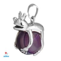 Kaklo papuošalas natūralaus akmens Varliukas Violetinis Agatas; 17x25mm