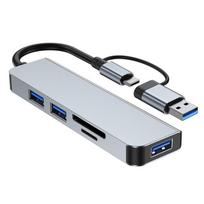5-in-2 USB A & USB C šakotuvas Type-C dokas Daugiajungtis adapteris USB 3.0 Greitas duomenų perdavimas SD TF sidabro pilka spalva
