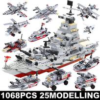 Tamsiai mėlynas karo vežimo laivas Armijos valtis Lėktuvo modelis Kariniai laivai Statybiniai kaladėlės Suderinamos su Lego Statybos rinkinys berniukams Kaladėlės Žaislai