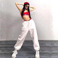 Moterų saldainių spalvos hiphopo sportinės kelnės - Vienspalvės laisvos, su surišimu ties čiurna, skirtos džiazo, gatvės šokiams, Ins vakarietiško stiliaus M balta