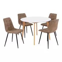 Valgomojo komplektas 4 asmenims | 44/105 x 75/86 x 55/105 cm | Balta | Ruda
