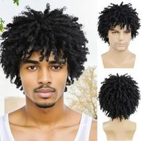 Sintetinis Trumpas Juodas Plaukas Afro Garbanotas Perukas su Kirpčiukais Natūralus Purus Perukas Juodaodžiams Vyrams Cosplay Aukštos Temperatūros