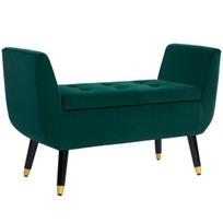 HOMCOM Prabangus sėdimasis suolas Minkštas suolas su daiktadėže Porankiai Krūtinės suolas Aksominio poliesterio kaučiukmedis Žalias 107 x 42 x 65 cm, Žalioji