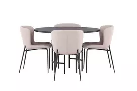 Valgomojo stalas Copenhagen, Juoda+4 kėdės Modesto, Beige/Beige Boucle