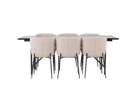 Valgomojo stalas Astrid 200*75 - Matinė juoda / Matinė juoda MDF su lukštu + Modesto valgomojo kėdė - Beige / Beige Boucle _6