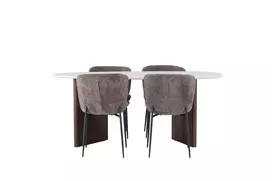 Valgomojo stalas Grönvik, 180x75cm, Balta/Moka + 4 kėdės Modesto, Pilka/Juoda