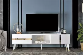 TV stovas, Vania, baltas Auksinis, 150 x 29,6 x 50 cm