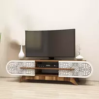TV blokas, Defne, graikinis riešutas Kremas, 145 x 37 x 37 cm