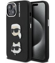 Juodas dėklas Apple iPhone 15 telefonui "Karl Lagerfeld Grained PU K&CH Heads Case"