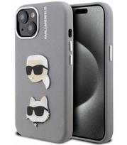 Pilkas dėklas Apple iPhone 15 telefonui "Karl Lagerfeld Grained PU K&CH Heads Case"