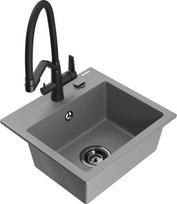 Granitinė virtuvinė plautuvė Mexen Milo su maišytuvu ir sifonu, Grey/Black