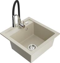 Granitinė virtuvinė plautuvė Mexen Vito su maišytuvu ir sifonu, Beige/Black/Chrome